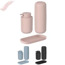 Kit Banheiro 3 Peças Bold Ou Cor Rosa Duna com Porta Sabonete Líquido Porta Escovas e Bandeja Multiuso para Organização Kit Banheiro 3 Peças Bold Ou Cor Rosa Duna com Porta Sabonete Líquido Porta Escovas e Bandeja Multiuso para Organização