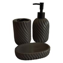 Kit Banheiro 3 Peças Cerâmica Texturizado Saboneteira Porta Escova
