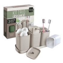 Kit Banheiro 3 Peças Lavabo Porta Algodão e Sabonete Líquido com Dispenser, Estojo Dental e Bandeja Kit Banheiro 3 Peças Lavabo Porta Algodão e Sabonete Líquido com Dispenser, Estojo Dental e Bandeja