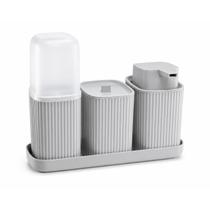 Kit Banheiro 3 Peças Lavabo Porta Algodão e Sabonete Líquido com Dispenser, Estojo Dental e Bandeja Kit Banheiro 3 Peças Lavabo Porta Algodão e Sabonete Líquido com Dispenser, Estojo Dental e Bandeja