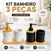 Kit Banheiro 3 Peças Moderno com Dispenser Sabonete Porta Escova Lavabo Kit Banheiro 3 Peças Moderno com Dispenser Sabonete Porta Escova Lavabo