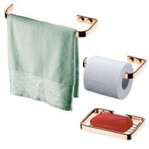 Kit Banheiro 3 Peças Porta Toalha 22cm Saboneteira Suporte Papel Higiênico Cobre Rose Gold - Future