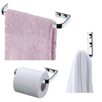 Kit Banheiro 3 Peças Porta Toalha Gancho Suporte Papel Higiênico de Parede Cromado - Future