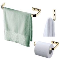 Kit Banheiro 3 Peças Porta Toalha Gancho Suporte Porta Papel Higiênico Parede Dourado - Future