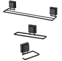 Kit Banheiro 3 Peças Porta Toalha Toalheiro Duplo Suporte Papel Higiênico Ventosa Preto Fosco - Future Kit Banheiro 3 Peças Porta Toalha Toalheiro Duplo Suporte Papel Higiênico Ventosa Preto Fosco - Future