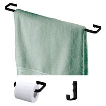 Kit Banheiro 3 Peças Porta Toalha Toalheiro Gancho Suporte Papel Higiênico Preto Fosco - Future