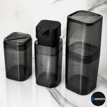Kit Banheiro 3 Peças Preto Fumê Dispenser de Sabonete Líquido Porta Algodão Porta Escova