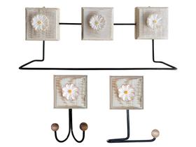 Kit Banheiro 3 Peças Toalheiro + Cabideiro duplo + Porta Papel Papel