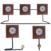 Kit Banheiro 3 Peças Toalheiro Cabideiro Porta Papel Papel Com Flores Coloridas