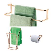 Kit Banheiro 3 Peças Toalheiro Porta Tolha Duplo Suporte Papel Higiênico Rose Gold - Future