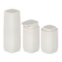 Kit Banheiro 3pç Porta Escova Cotonete Algodão + Dispenser Sabonete Líquido 380ml Bege - Aura Ou