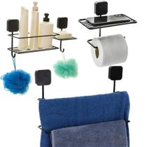 Kit Banheiro 3pçs Toalheiro Duplo Suporte Papel Porta Shampoo