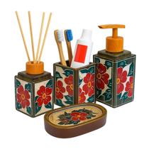 Kit Banheiro 4 Pçs Pedra Sabão Saboneteira Dispenser Artesanal