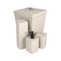 Kit Banheiro 4 Peças Lixeira Dispenser Porta Escova E Porta Algodão - Stolf Areia Kit Banheiro 4 Peças Lixeira Dispenser Porta Escova E Porta Algodão - Stolf Areia