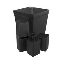 Kit Banheiro 4 Peças Lixeira Dispenser Porta Escova E Porta Algodão - Stolf Preto Kit Banheiro 4 Peças Lixeira Dispenser Porta Escova E Porta Algodão - Stolf Preto