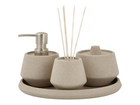 Kit Banheiro 4 Peças Para Lavabo Cimento Super Luxo Cinza Dispenser Sabonete Difusor Pote Bandeja Kit Banheiro 4 Peças Para Lavabo Cimento Super Luxo Cinza Dispenser Sabonete Difusor Pote Bandeja