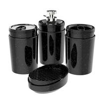 Kit Banheiro 4 Peças Porta Escova Algodão Sabonete Líquido Barra Preto - Stone 405041 Crippa Kit Banheiro 4 Peças Porta Escova Algodão Sabonete Líquido Barra Preto - Stone 405041 Crippa
