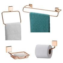 Kit Banheiro 4 Peças Porta Toalha Toalheiro Argola Saboneteira Papeleira Cobre Rose Gold - Future