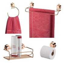 Kit Banheiro 4 Peças Toalheiro Argola Suporte Shampoo Papeleira Ventosa Cobre Rose Gold - Future Kit Banheiro 4 Peças Toalheiro Argola Suporte Shampoo Papeleira Ventosa Cobre Rose Gold - Future