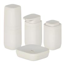 Kit Banheiro 4pç Saboneteira + Porta Escova + Dispenser + Suporte Cotonete Algodão Bege - Aura Ou