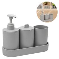 Kit Banheiro 4pçs Bandeja Saboneteira Porta Escovas Algodão Kit Banheiro 4pçs Bandeja Saboneteira Porta Escovas Algodão