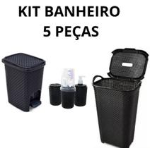 Kit Banheiro 5 Peças Cesto de Roupa 50L Rattan + Lixeira Pedal 7 Litros Kit Banheiro 5 Peças Cesto de Roupa 50L Rattan + Lixeira Pedal 7 Litros