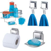 Kit Banheiro 5 Peças De Ventosa Sem Furar Parede Box Cromado Kit Banheiro 5 Peças De Ventosa Sem Furar Parede Box Cromado