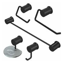 Kit Banheiro 5 Peças Metal Luxo - Preto Kit Banheiro 5 Peças Metal Luxo - Preto