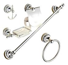 Kit Banheiro 5 Peças Prata Porcelana Acessórios Retrô Luxo