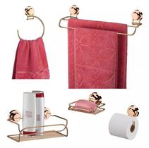 Kit Banheiro 5 Peças Toalheiro Argola Papeleira Porta Shampoo Saboneteira Ventosa Cobre Rose Gold - Future Kit Banheiro 5 Peças Toalheiro Argola Papeleira Porta Shampoo Saboneteira Ventosa Cobre Rose Gold - Future