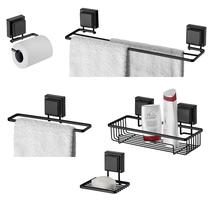 Kit Banheiro 5 Peças Toalheiro Porta Shampoo Saboneteira Suporte Papel Higiênico Ventosa Preto Fosco - Future