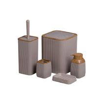 Kit Banheiro 5Pcs Quadrado Oky Mood Lavabo Completo Bege