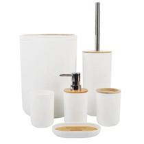 Kit Banheiro 6 Peças Com Detalhe Na Tampa Em Bambu Kit Banheiro 6 Peças Com Detalhe Na Tampa Em Bambu