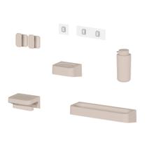Kit Banheiro 6 Peças Saboneteira + Porta Papel Higiênico + Porta Shampoo + Dispenser Shampoo + 2 Ganchos + Adesivos Bege Ou