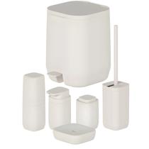 Kit Banheiro 6pç Lixeira 6L + Porta Sabonete Escova Cotonete Dispenser Bege - Aura Ou Kit Banheiro 6pç Lixeira 6L + Porta Sabonete Escova Cotonete Dispenser Bege - Aura Ou