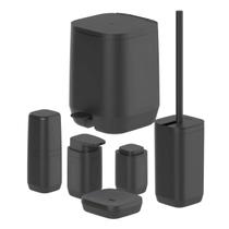 Kit Banheiro 6pç Lixeira 6L + Porta Sabonete Escova Cotonete Dispenser Preto - Aura Ou Kit Banheiro 6pç Lixeira 6L + Porta Sabonete Escova Cotonete Dispenser Preto - Aura Ou