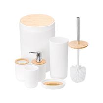 Kit Banheiro 6Pçs Branco Plastico Pp e Bambu Ref REFF0484