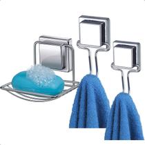 Kit Banheiro Acessorios 2 Ganchos Porta Toalha e Porta Sabonete Aço Cromado Luxo Kit Banheiro Acessorios 2 Ganchos Porta Toalha e Porta Sabonete Aço Cromado Luxo