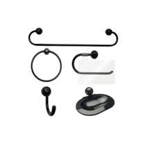 Kit Banheiro Acessórios 5 Peças PVC Preto JKSK Japi