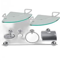 Kit Banheiro Acessórios Completo Aço Inox 7 Peças Prateleira Kit Banheiro Acessórios Completo Aço Inox 7 Peças Prateleira