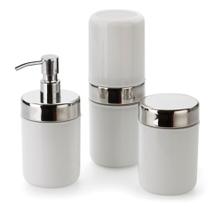Kit Banheiro Acessórios Lavabo Branco 3 Peças Dispenser Sabonete Liquido Porta Escova Algodão Hastes Kit Banheiro Acessórios Lavabo Branco 3 Peças Dispenser Sabonete Liquido Porta Escova Algodão Hastes