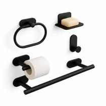Kit Banheiro Acessórios Suporte Inox Autoadesivo Com 5 Peças Kit Banheiro Acessórios Suporte Inox Autoadesivo Com 5 Peças