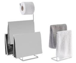 Kit banheiro Aço Inox porta papel higienico de chao e porta toalha de bancada Piazza BRINOX