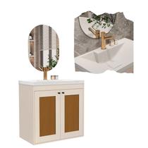 Kit Banheiro Artemis com Espelho 60cm e Cuba com Tampa Marrom Conjunto com Lavabo Pia Espelheira com Armario