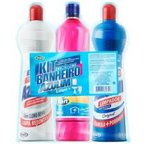 Kit Banheiro AZULIM 3x1 500ml (Desinfetante, Multiuso e Tira Limo)