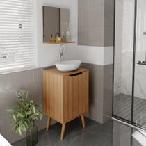 Kit Banheiro Balcão Gabinete e Espelheira Amêndoa - Tecno