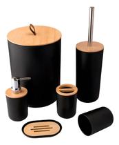 Kit Banheiro Bambu com Preto 6 Peças Moderno, bonito e Elegante Kit Banheiro Bambu com Preto 6 Peças Moderno, bonito e Elegante