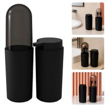 Kit Banheiro Bancada Higiene Porta Escova Creme Dental Dispenser Sabonete Líquido Preto Fosco