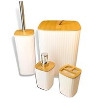 Kit Banheiro Branco Completo 4 Peças Lixeira Porta Escova Dispenser de Sabonete
