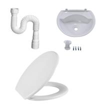 Kit Banheiro Branco - Lavatório + Assento Sanitário + Sifão